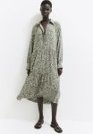 Midi Shirt Dress - Khaki Green patterned