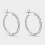 White Gold & Sterling Silver Crystal Hoop Earrings