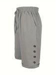Button Decor Drawstring Waist Cropped Pants Casual Solid Color Pockets Textured Crop Pants Women's Clothing