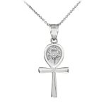 925 Sterling Silver Ankh Cross Tree Of Life Cz Pendant Necklace 16
