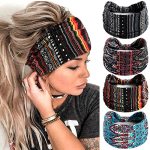 Fulztey Boho Headbands For Women Fashion Stretch Wide Hair Bands Knotted Floral Turban Stripe Head Bands Yoga Running Sweatband