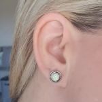 Mindy Fire & Snow 925 Sterling Silver Fire And Snow Sn Opal Earrings Size 9MM