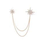 Gold Crystal Star Chain Tassel Brooch Pin For Women Men Glitter Rhinestone Lapel Pins Dress Suit Accessories Silver Wedding Anni