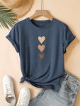 Graphic Print Casual T-Shirt Round Neck Short Sleeves Comfy Sports Tee Women's Versatile Tops