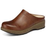 Shibever Clogs For Women Mules Shoes Leather Slip On Clog Closed Toe Comfortable Mules Brown Size 11