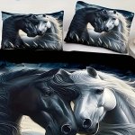 3PCS Black & White Horse Duvet Cover Set HDS7