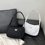 Nylon Shoulder Bag With Wristlet For Women Solid Color Handbag With Zipper Closure Casual Occasion Fashion Purse With Polyester