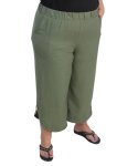 Ladies Button Detail Capri - 60 Olive