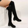 Women's Over The Knee Boots Round Toe Drawstring Pull On Chunky Low Heels Winter Fashion Long Boots