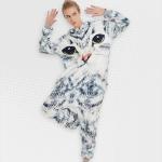 Adults Grey Kitty Print Onesie - XL
