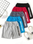 5PCS Sport Letter Print Boys Comfortable Quick Dry Athletic Shorts Casual Shorts For Summer Outdoor