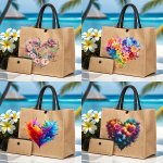 Chic 2PCS Set: Vibrant Floral Heart Wreath Tote & Crossbody Bag - Durable Nylon Foldable Design For Shopping Travel & Beach Trip