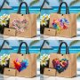 Chic 2pcs Set: Vibrant Floral Heart Wreath Tote & Crossbody Bag - Durable Nylon Foldable Design For Shopping Travel & Beach Trips