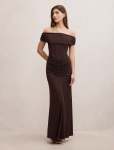 Ania Ruched Bardot Maxi Dress - 18 Dark Chocolate