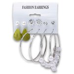 Fashion Pearl Earrings 6 Pair - Silver