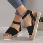 Women's Wedge Heeled Sandals Casual Open Toe Platform Shoes Comfortable Buckle Strap Epsadrille Shoes