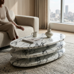 Modern Layered Marble-look Coffee Table - White