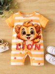 Baby Boy's Cartoon Lion Pattern Cute Bodysuit Short Sleeve Comfortable Summer Onesie