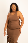 Reya Cut Out Ruffle Tank- Pinecone - XXL