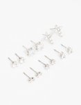 Silver Classic Cubic Zirconia Cross Stud Earrings 6-PACK
