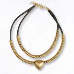 Heart Circle Bead Rubber Necklace - Gold Free