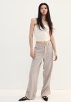 Linen-blend Straight Trousers - Beige & Grey