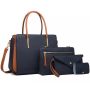 Fcg 4 Piece Navy & Toffee Brown Faux Leather Ladies Handbag Set