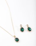 Goldair Gold Green Halo Necklace & Earrings Set