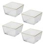 Pack Of 4 Luxury Ribbed Small Square Glass Bowl With Gold Rim - Transparent