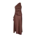 Raisin Asymmetric Satin Maxi Dress