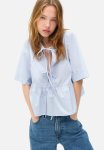 Tie-front Poplin Blouse - Light Blue