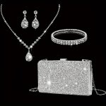 4PCS Luxury Rhinestone Evening Bag With Jewelry 1 Set Glitter Wedding Party Prom Banquet Clutch Purse With Sparkly Earrings Neck
