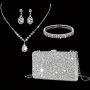4pcs Luxury Rhinestone Evening Bag With Jewelry 1 Set Glitter Wedding Party Prom Banquet Clutch Purse With Sparkly Earrings Necklace And Bracelet For Women