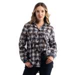 Torn Lace Oversized Check Shirt - Navy Free