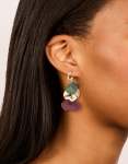 Goldair Gold Green & Purple Five Petal Drop Earrings