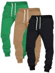 Men's 3PCS Set Of Solid Loose Fit And Cuffed Sweatpants With Drawstring And Pockets Casual And Comfy Sports Trousers For Autumn