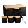 Elegant Bamboo Bread Box With Containers Including Kitchen Knife - Set Of 5