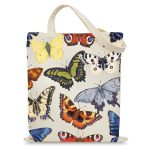 Konsom Canvas Aesthetic Butterfly Tote Bag For Women Female Mom Teacher With Pockets Reusable Grocery Bags Vacation Shopping Wor