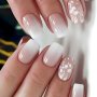 24 Pcs Glossy Medium Square Press On Nails White And Pinkish Gradient False Nails French Style False Nails With Flower Pattern Reusable Acrylic Fake Nails