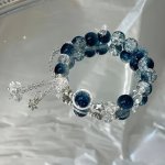 Shimmering Star Charm Blue Beaded Bracelet - Handcrafted Adjustable Design - Perfect Cute Gift For Her - Fashionable Daily Acces