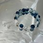 Shimmering Star Charm Blue Beaded Bracelet - Handcrafted Adjustable Design - Perfect Cute Gift For Her - Fashionable Daily Accessory