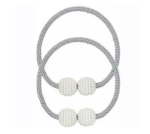 Magnetic Curtain Rope Tieback With Pearl Design End - Grey - Qty 2