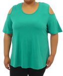 Ladies Plain COLD SHOULDER Top - 60 Green