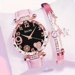 Chic Women's Quartz Watch & Bracelet Set - Shockproof Swiss Movement Faux Leather Strap Alloy Case