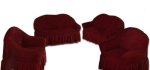 Smte Decadent Ruffled 4 Piece Sofa & Couch Slipcover Set -2 + 2 + 1 + 1 Maroon With Keychain