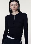 Zip-top Rib-knit Top - Black