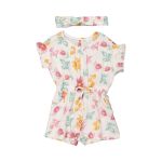 Baby Floral Printed Styled Romper With Headband