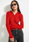 Sleeve Detailed Polo Neck Knitwear Sweater - Red