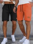 2PCS Set Of Men's Solid Color Casual Shorts With Drawstring Pockets And Label Patchwork Piece Chic And Breathable Shorts For Sum