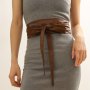 Brown Bowknot Corset Belts Vintage Pu Leather Belt Boho Obi Wrap Belts Women Dress Coat Girdle